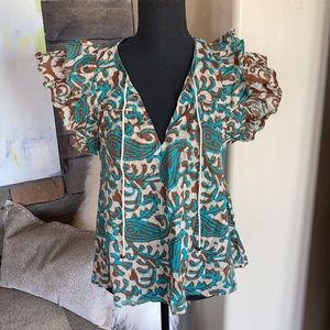 House of Harlow 1960 Teal and Brown Patterned Top